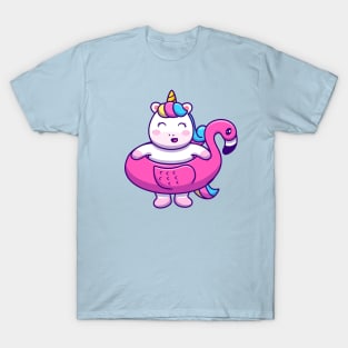 Cute Unicorn Wearing Flamingo Swimming Tires T-Shirt